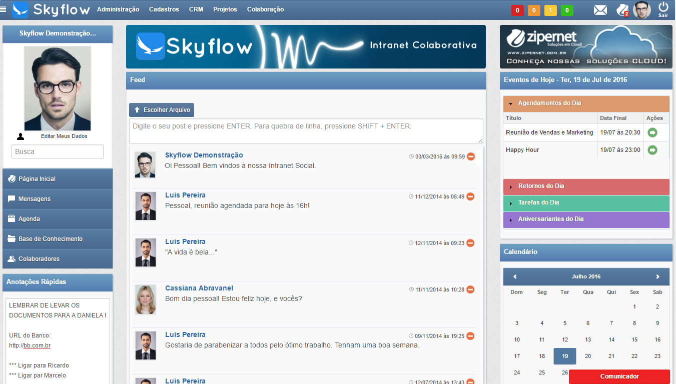 Feed - Internal Messages - Chat - Agenda - Intranet - Corporate Social Network